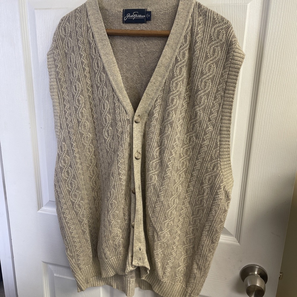 Vintage Jack NicklausSweater Vest Beige Button Up Wool Knit USA Mens XLarge